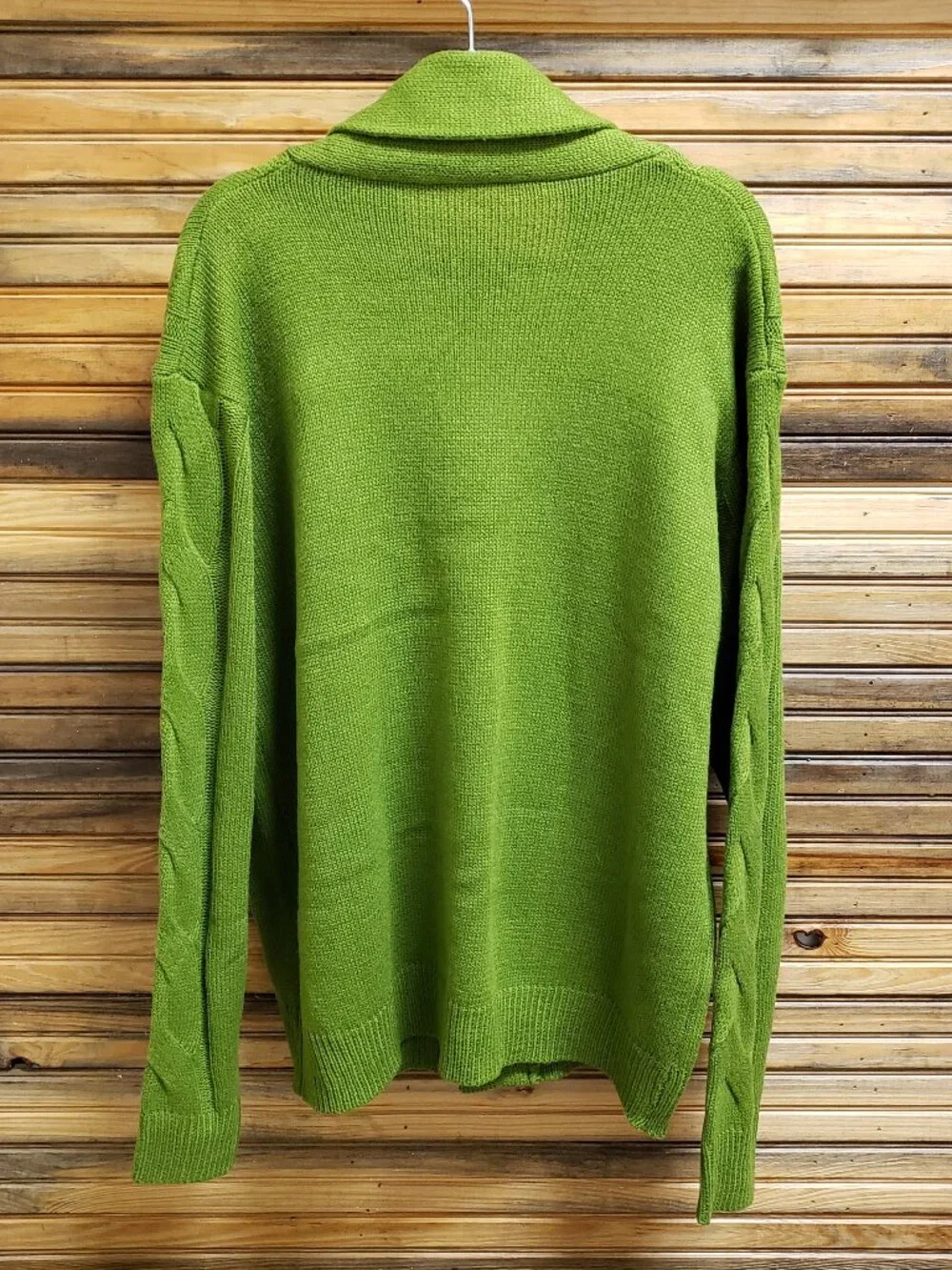 NWOT Men's Green Cable Knit Shawl Collar Cardigan Sweater Fits US XL Unisex